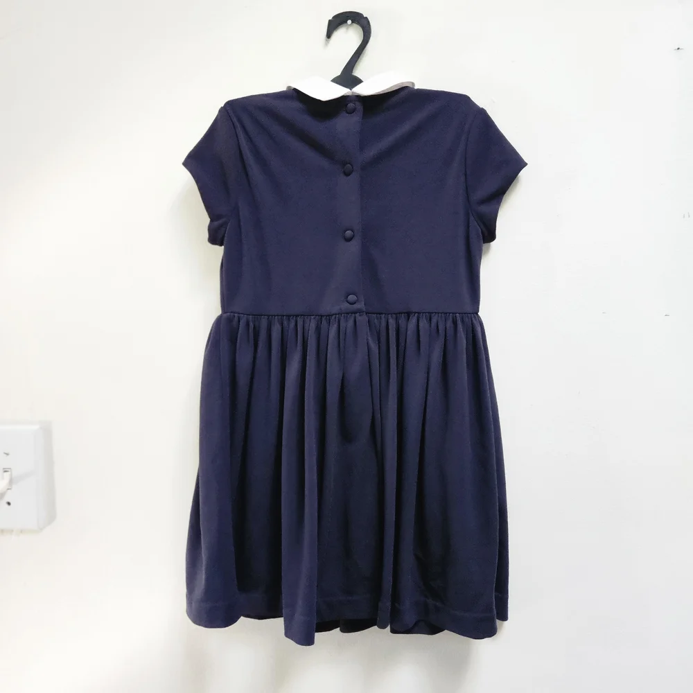 Polo Ralph Lauren Girls Collared Crepe Dress Navy Blue Size 5 Schoolgirl Preppy